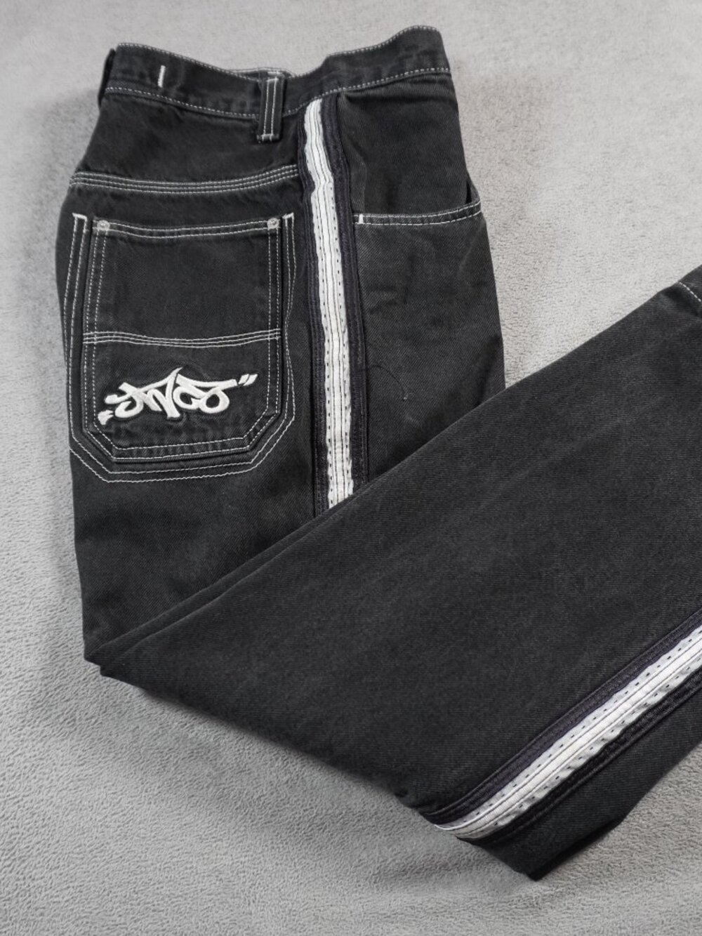 Vintage JNCO SKUNK Jeans Baggy Wide Leg Mens 28x28 Side Stripe Black Denim Y2K